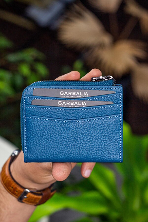 Garbalia Figo Hakiki Deri Unisex Kartlık Cüzdan Petrol Mavisi