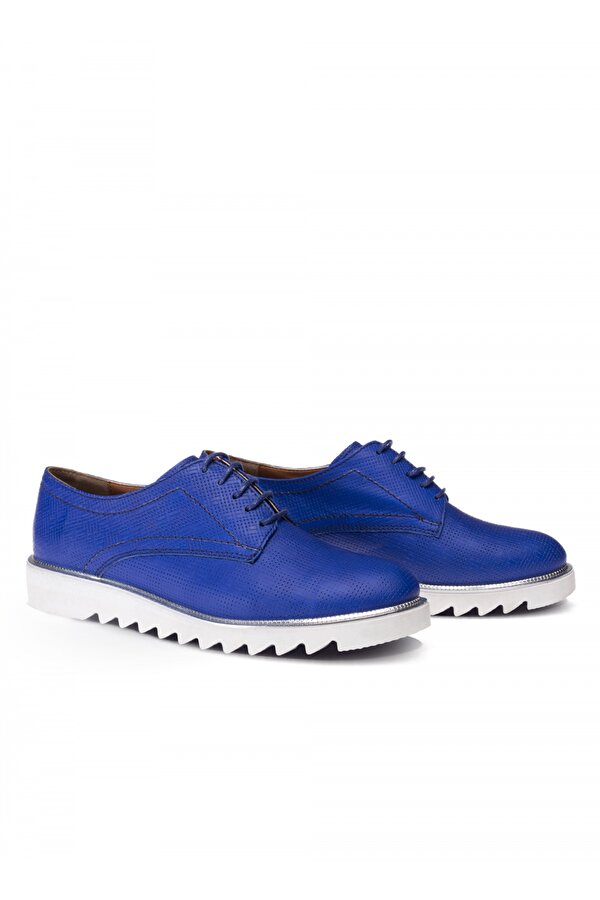 Deery Hakiki Deri Mavi Günlük Kadın Oxford Ayakkabı