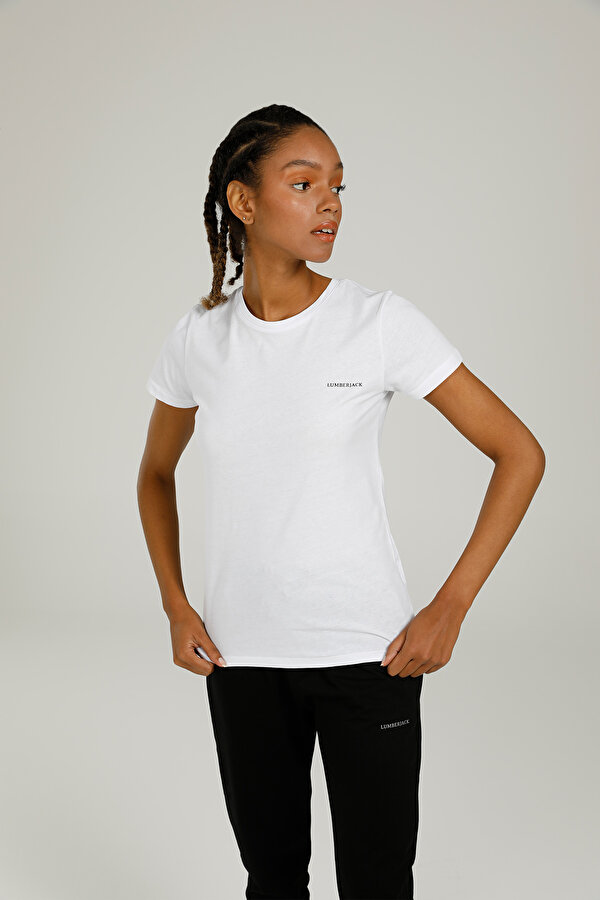 Lumberjack CT122 BASIC C NECK T-SHIR Beyaz Kadın Kısa Kol T-Shirt