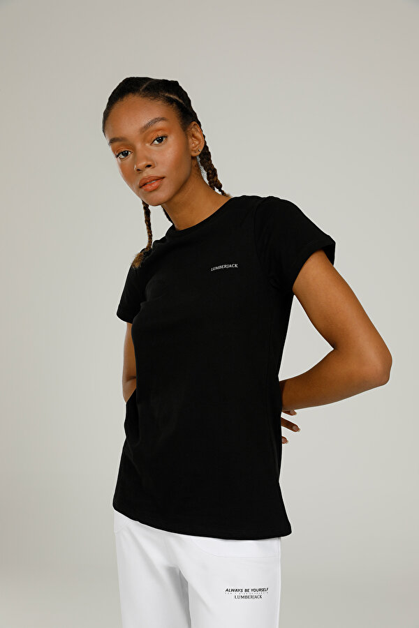 Lumberjack CT122 BASIC C NECK T-SHIR Siyah Kadın Kısa Kol T-Shirt