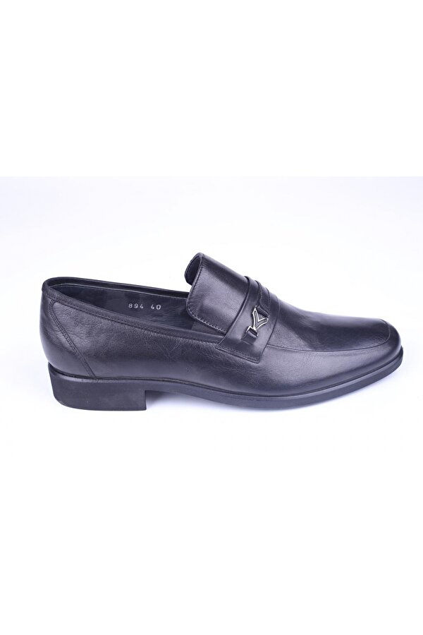 Ramer 894 Erkek Siyah Hakiki Deri Klasik Bağcıksız Ayakkabı FN9146