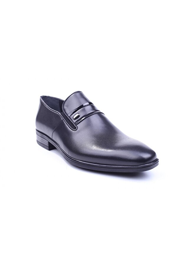 Delfino 447 Erkek Hakiki Deri Siyah Bağcıksız Klasik Kauçuk Ayakkabı