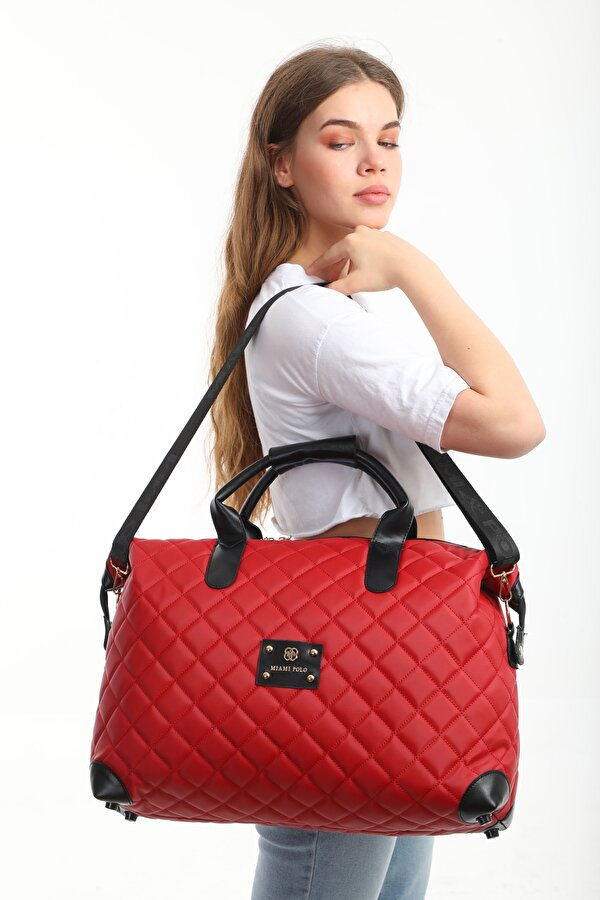 byHAKAN MİAMİ POLO 1203 Büyük Boy Nakışlı Valiz  Seyahat tatil bavulu KIRMIZI