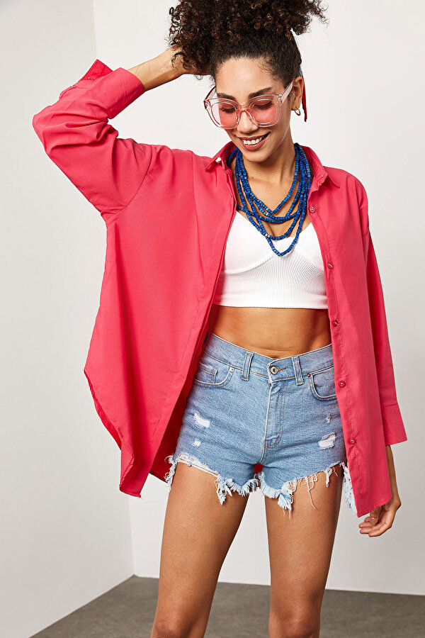 Xhan Fuşya Oversize Uzun Gömlek 2KXK2-45525-65