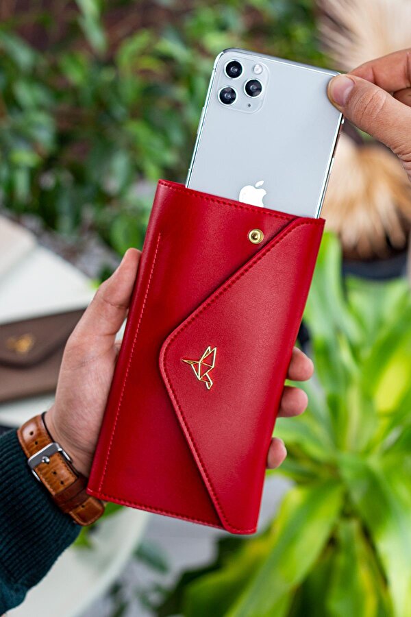 Garbalia Envelope Telefon ve Bozuk Para Bölmeli Zarf Model Kadın Cüzdan Kırmızı