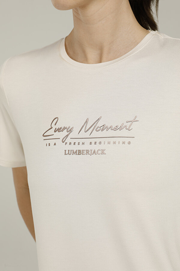 Lumberjack CT1009 NOVA PRINTED T-SHI Ekru Kadın Kısa Kol T-Shirt