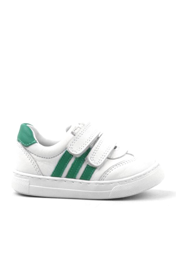 Rakerplus Hakiki Deri Beyaz-Yeşil Cırtlı Bebek Spor Ayakkabı Sneaker