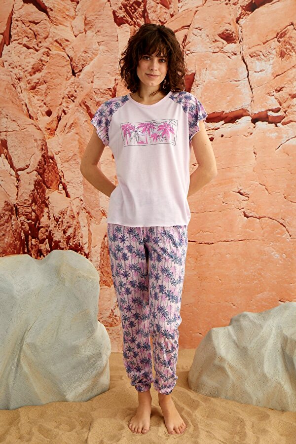 Nisanca Desenli Kısa Kol Mevsimlik Kadın Pijama Takımı