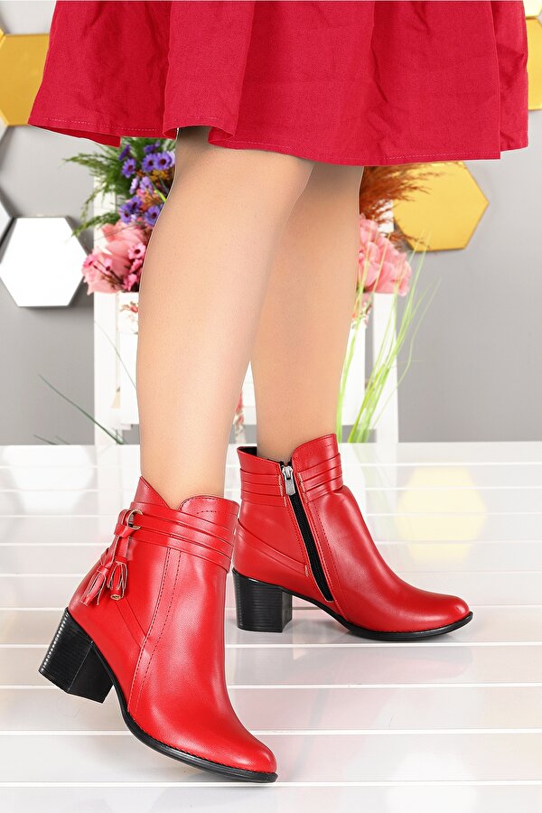 Ayakland 8423-832 Cilt 6 Cm Topuk Termo Taban Bayan Bot Ayakkabı Kırmızı