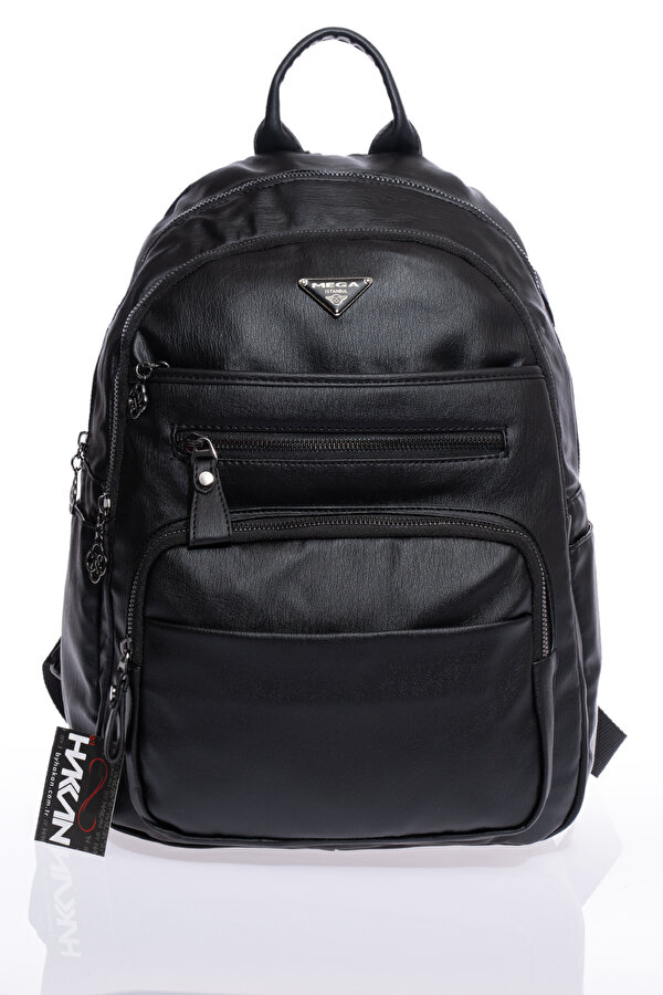 byHAKAN MEGA-621 yıkama deri kadın sırt çantası SİYAH