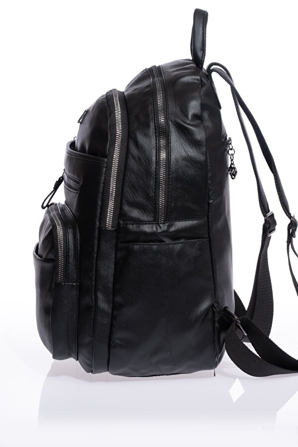 byHAKAN MEGA-621 yıkama deri kadın sırt çantası SİYAH