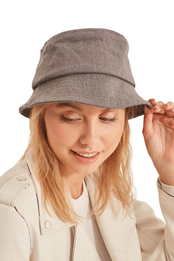 Butik Buruç Kadın Gri Bucket Şapka