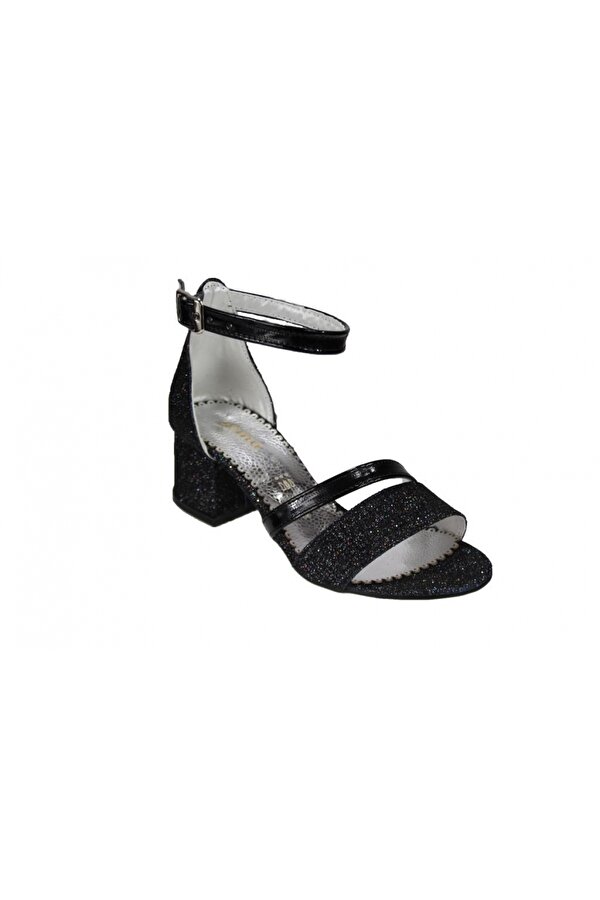Yazkış Ayakkabı YAZKIŞ Kız Çocuk Siyah Gümüş Platin 4cm Topuklu Tek Bantlı Abiye Topuklu Ayakkabı