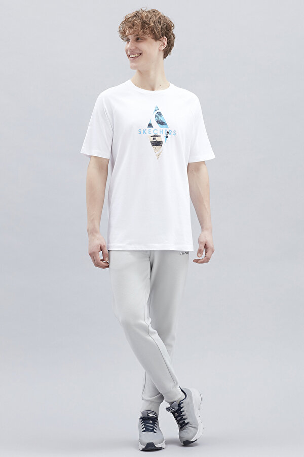 Skechers M GRAPHIC TEE DIAMOND LOG Beyaz Erkek Kısa Kol T-Shirt