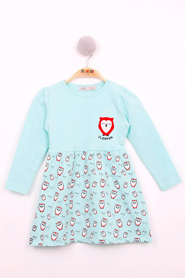 Toontoy Kız Çocuk Baykuş Baskılı Elbise
