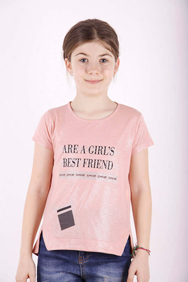 Toontoy Kız Çocuk Best Friend Baskılı Taş Detaylı Tişört