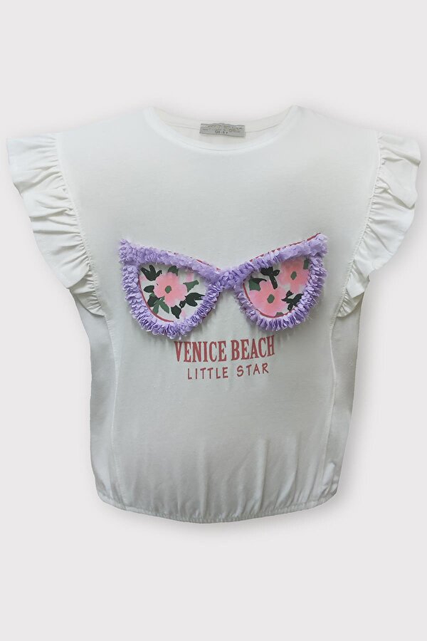 Little Star Kız Çocuk Gözlük Detaylı T-Shirt