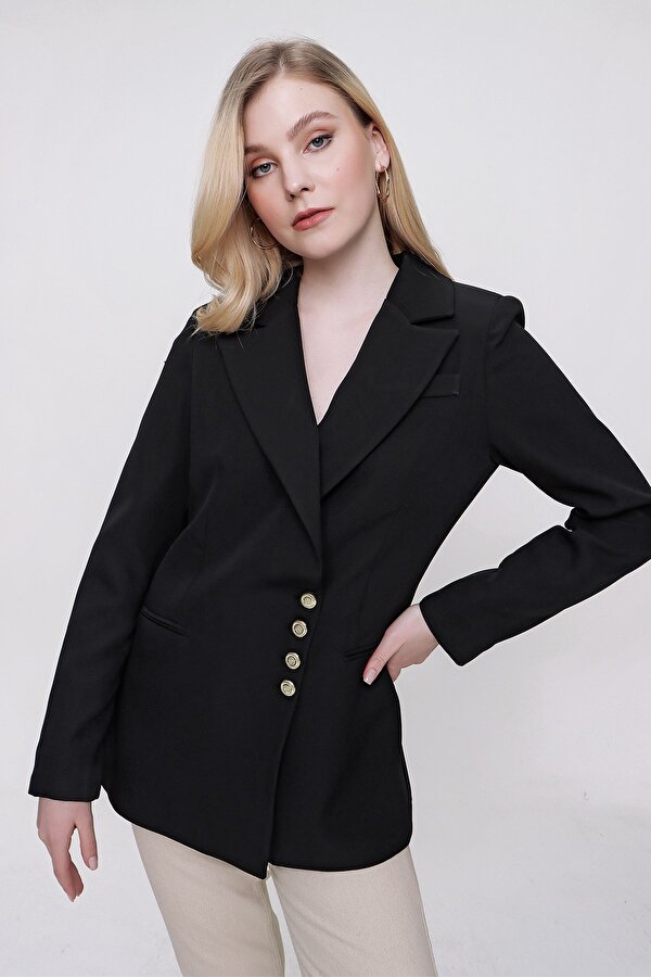 Butik Buruç Kadın Siyah Düğme Detaylı Blazer Ceket RF7688