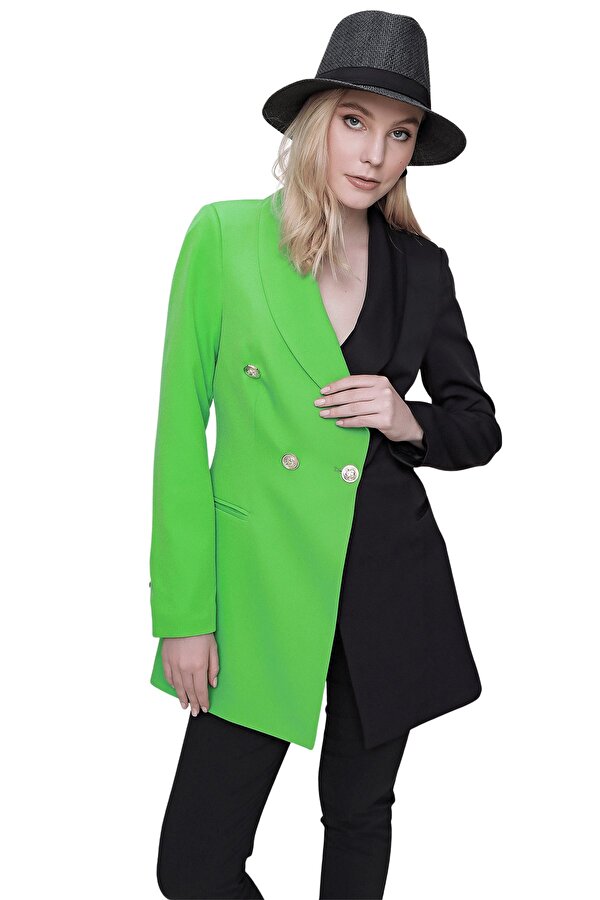 Butik Buruç Kadın Fıstık Çift Renk Kruvaze Yaka Ceket