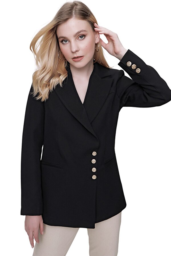 Butik Buruç Kadın Siyah Düğme Detaylı Blazer Ceket