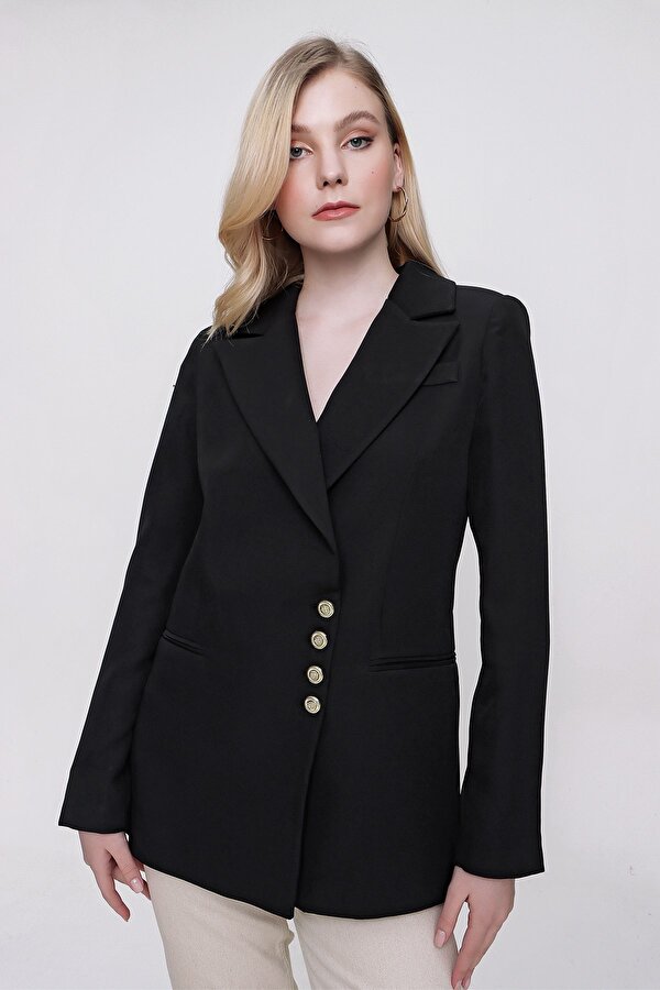 Butik Buruç Kadın Siyah Düğme Detaylı Blazer Ceket RF7688