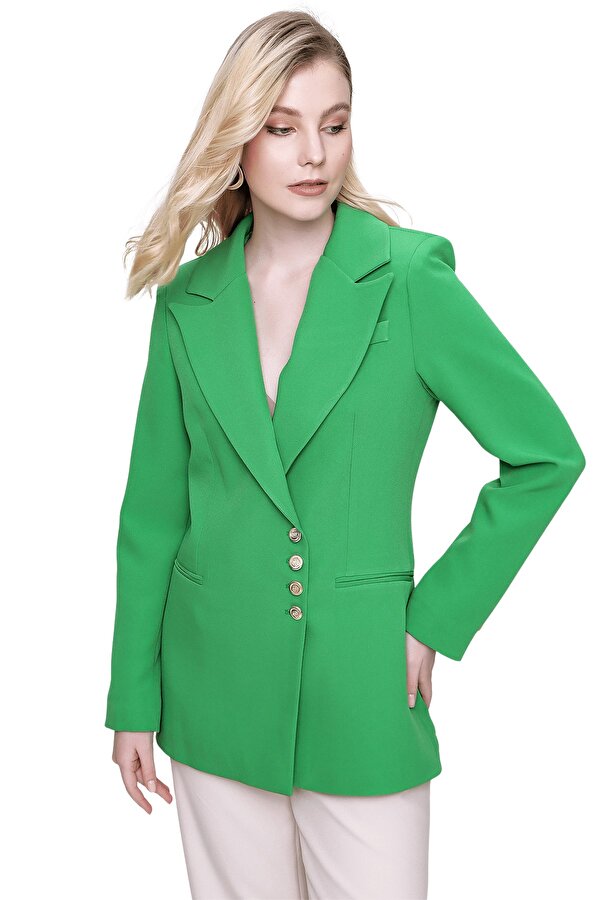 Butik Buruç Kadın Yeşil Düğme Detaylı Blazer Ceket