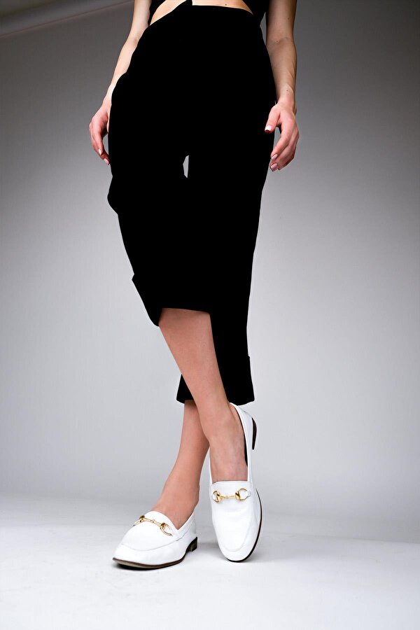 Modabuymuş Beyaz Hakiki Deri Tokalı Ayakkabı Günlük Babet  - Bader