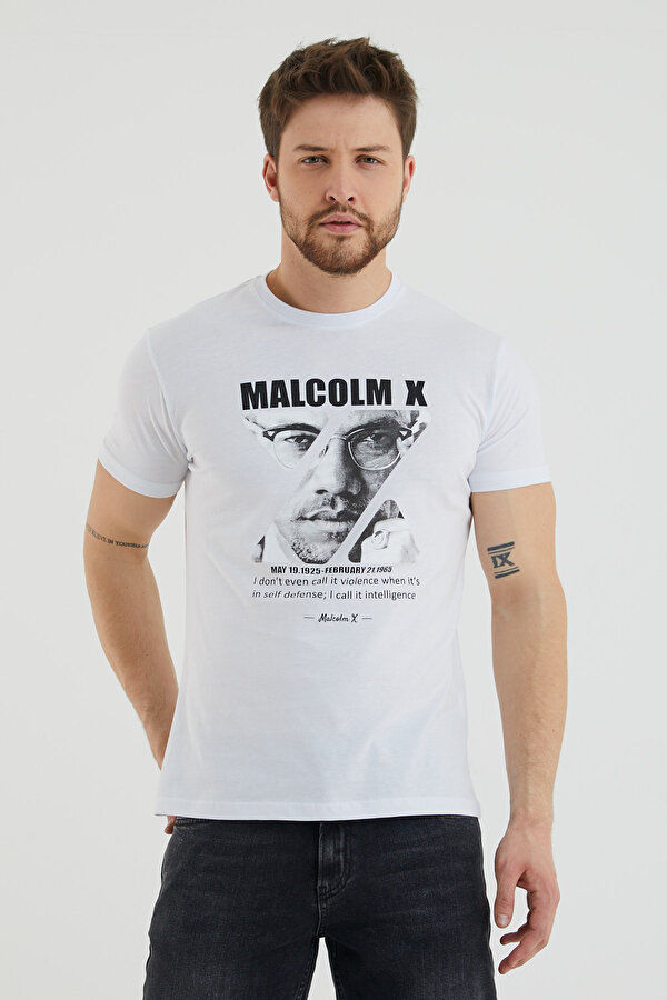 Viking Jeans Malcolm X Baskılı Bisiklet Yaka Battal Tshirt