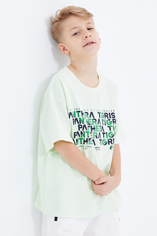 Tommy Life Açık Yeşil Oversize Yazı Baskılı Kısa Kollu O Yaka Erkek Çocuk T-Shirt - 10930