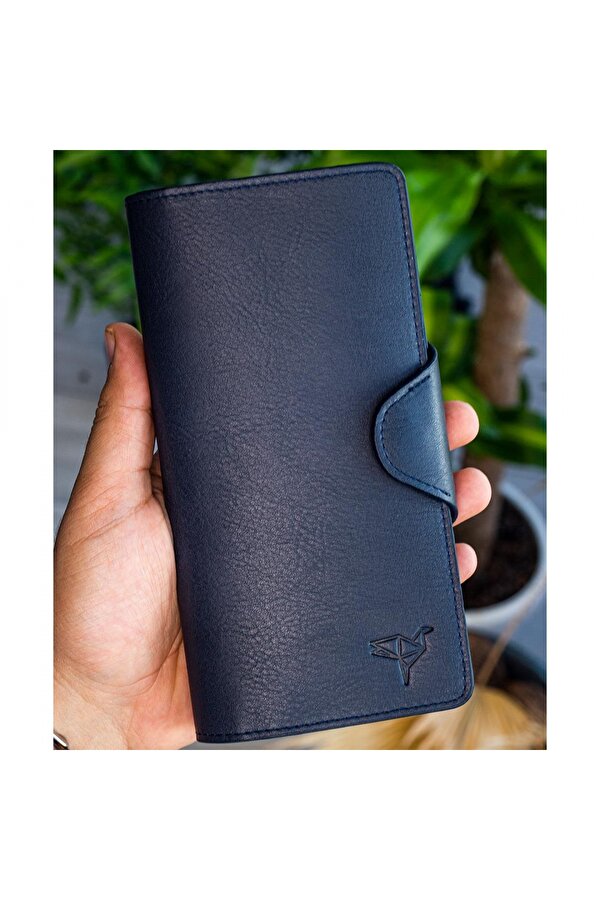 Garbalia Martha Hakiki Deri Unisex Portföy Cüzdan Lacivert