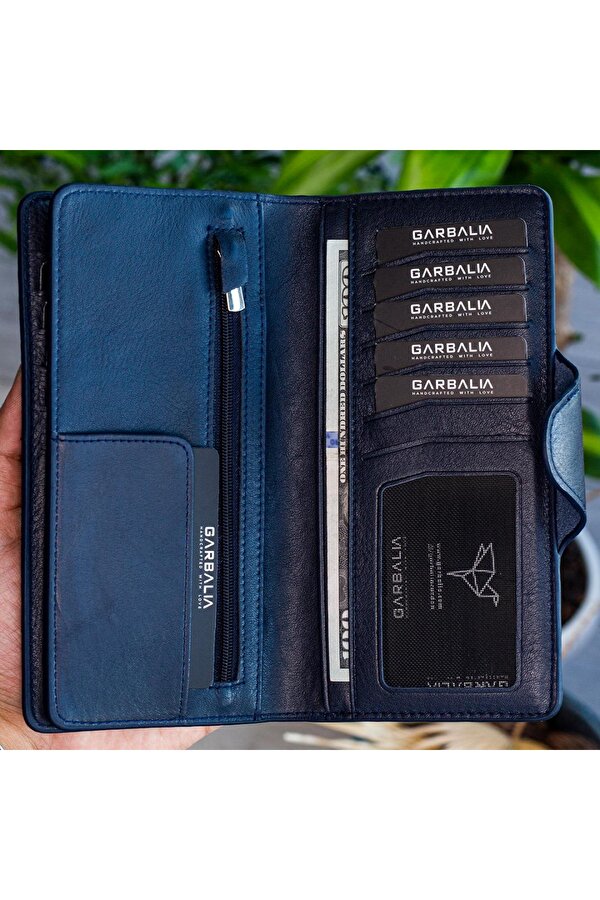 Garbalia Martha Hakiki Deri Unisex Portföy Cüzdan Lacivert