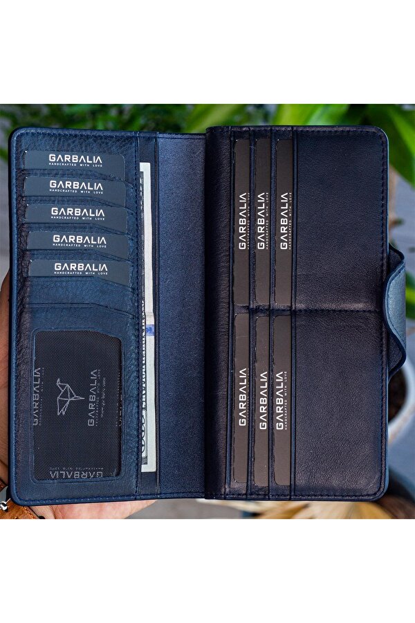 Garbalia Martha Hakiki Deri Unisex Portföy Cüzdan Lacivert