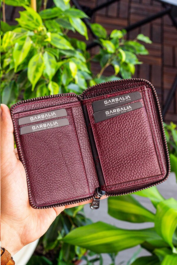 Garbalia Chain Hakiki Deri Unisex Kartlık Cüzdan Bordo