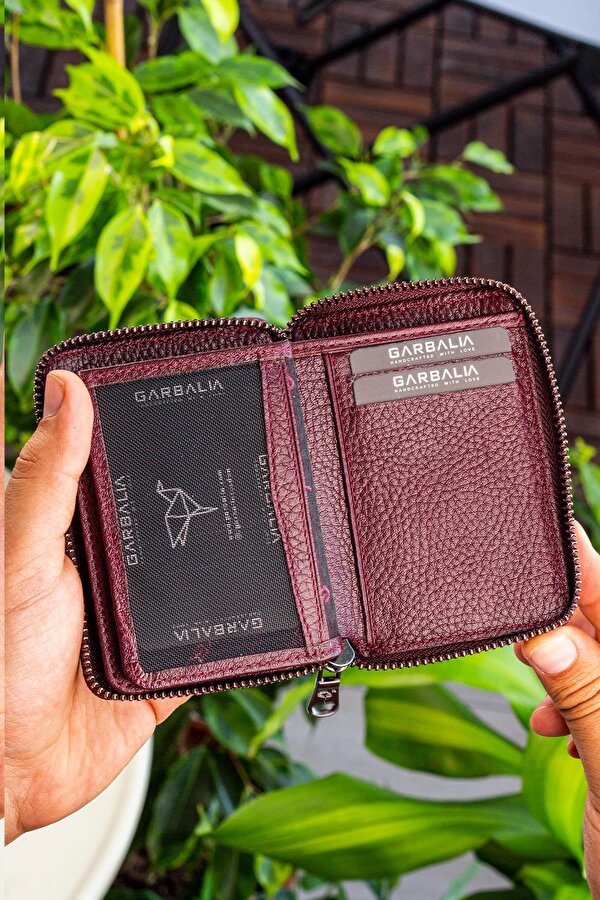Garbalia Chain Hakiki Deri Unisex Kartlık Cüzdan Bordo