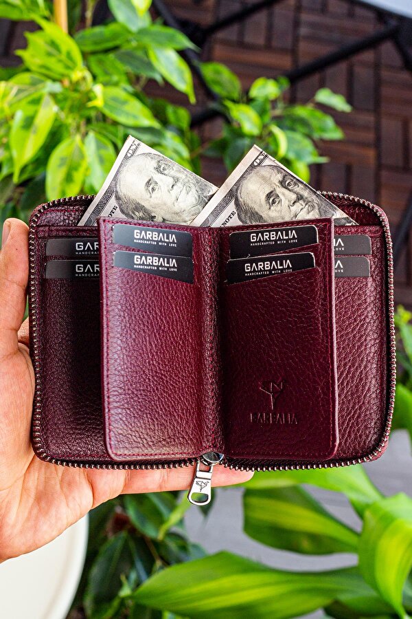 Garbalia Chain Hakiki Deri Unisex Kartlık Cüzdan Bordo
