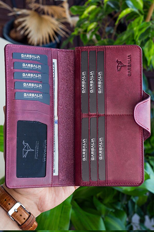 Garbalia Axel Crazy Deri Unisex Portföy Cüzdan Bordo