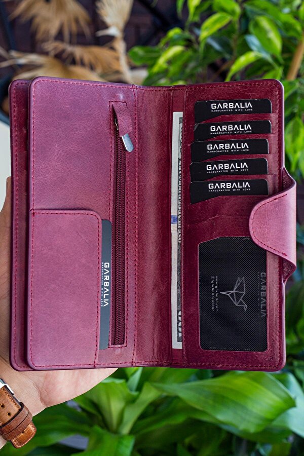 Garbalia Axel Crazy Deri Unisex Portföy Cüzdan Bordo