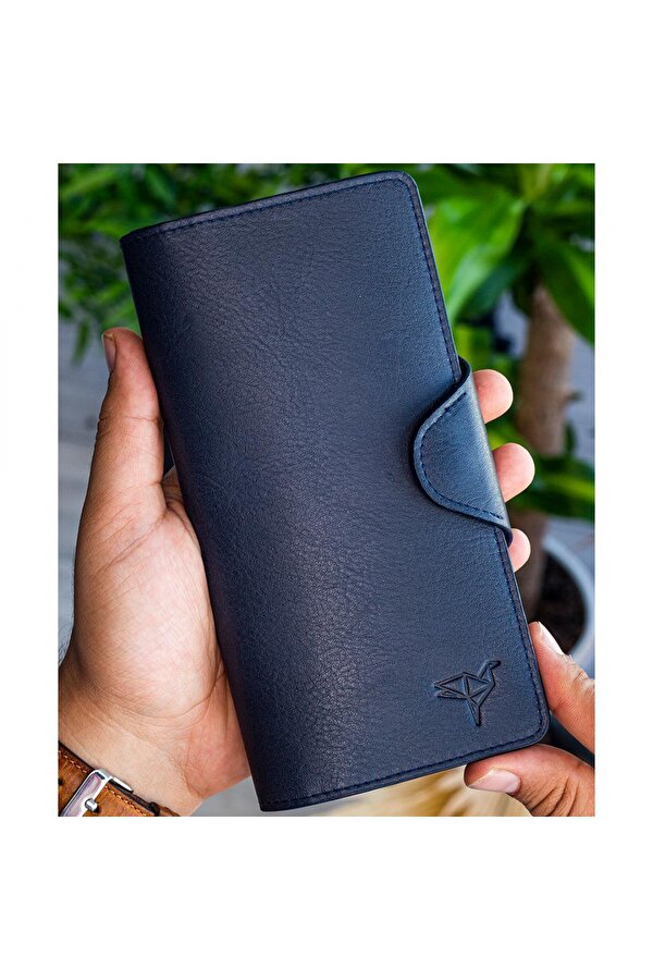 Garbalia Martha Hakiki Deri Unisex Portföy Cüzdan Lacivert