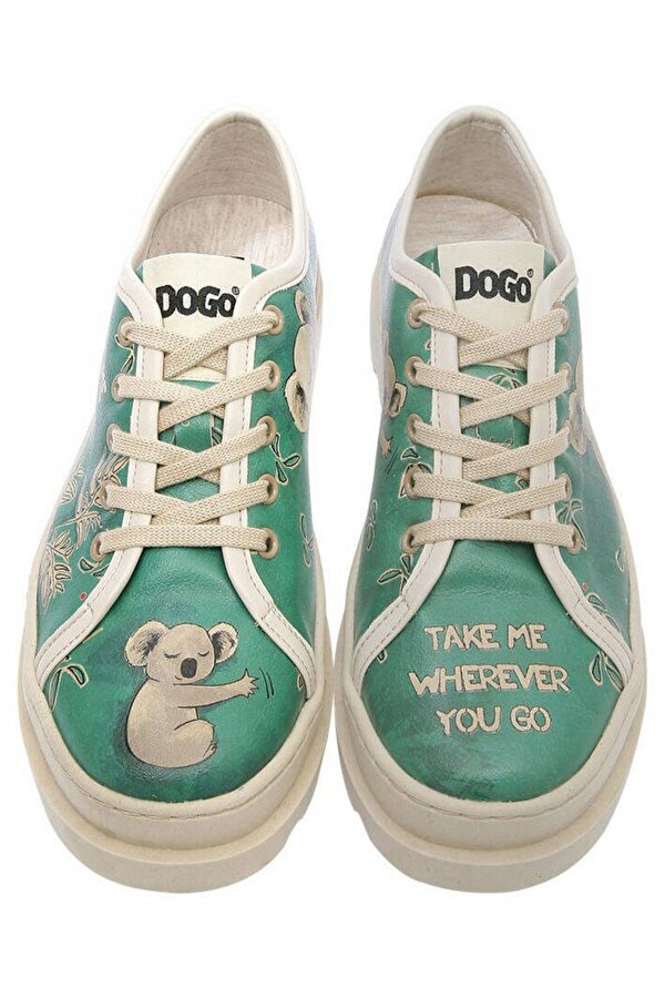 Dogo Kadın Vegan Deri Yeşil Sneakers - Koala Tasarım Tasarım Baskılı Vegan Ürün