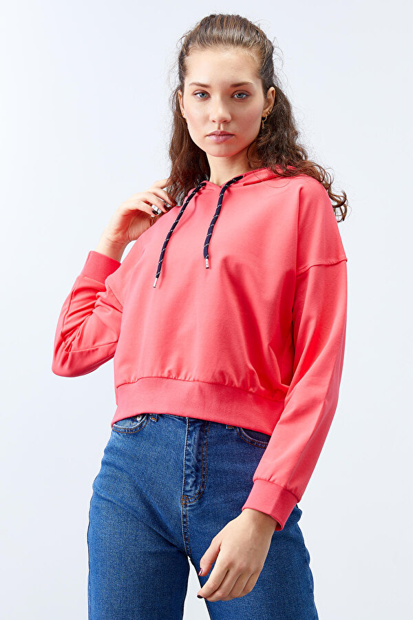 Tommy Life Fuşya Uzun Kol Rahat Form Kapüşonlu Kadın Sweatshirt - 97115