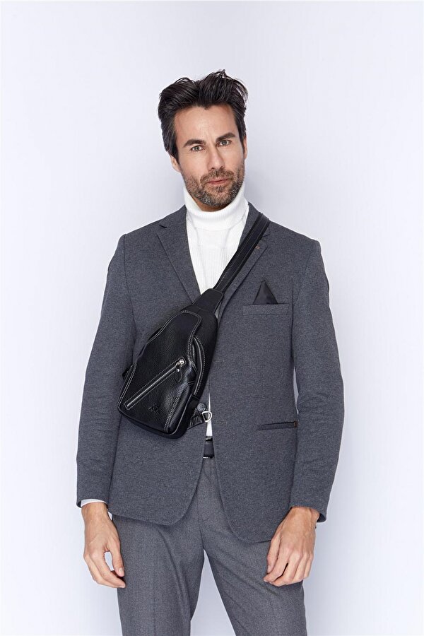 AKA DERİ 313 %100 HAKİKİ DERİ ERKEK BODYBAG ÇANTA SİYAH