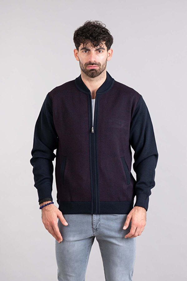 Woolen World ÇELİK ÖRGÜ FERMUARLI DİK YAKA ERKEK HIRKA