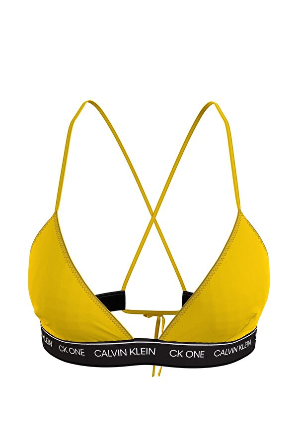 Calvin Klein Bold Yellow Kadın Bağcıklı Logo Detaylı Üçgen Kadın Bikini Üstü KW0KW01758
