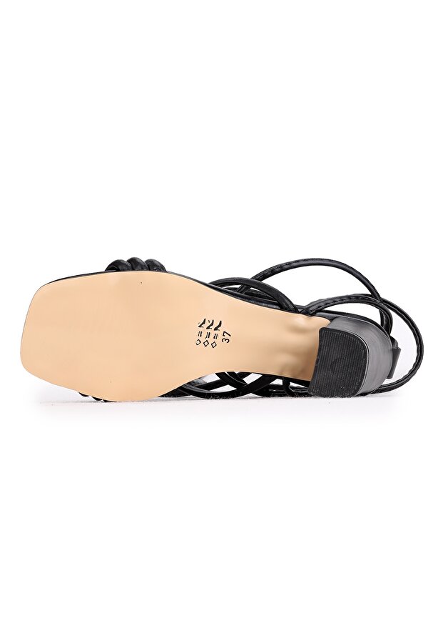 Woggo 440-26 Bilekten Bağlamalı 7 Cm Topuk Kadın Sandalet Ayakkabı Siyah IV9116
