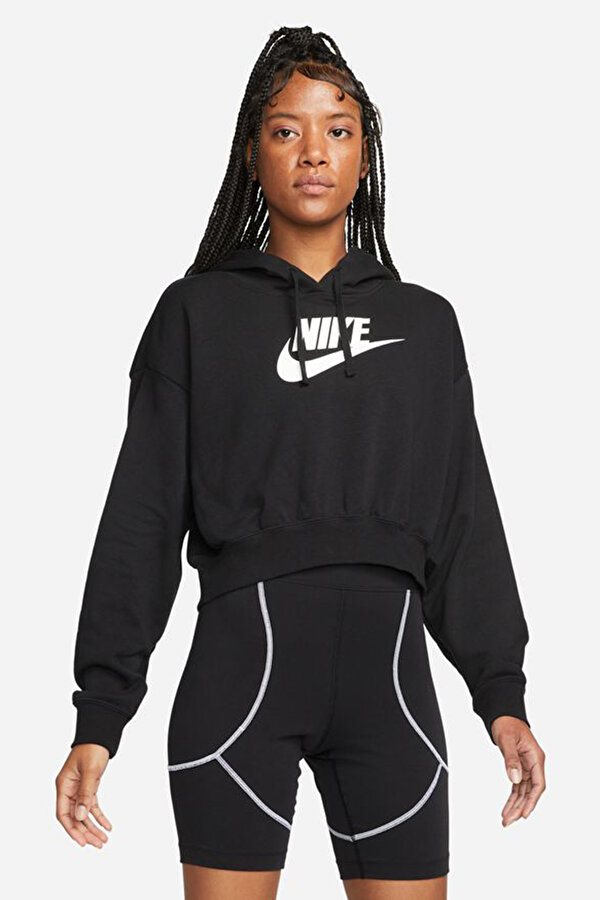 Nike W NSW CLUB FLC GX CROP HD Siyah Kadın Sweatshirt