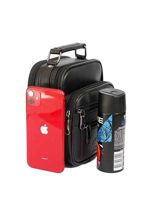 Adelina Bags Erkek Küçük Boy Siyah Deri Çelik Kasalı El Ve Omuz Çantası