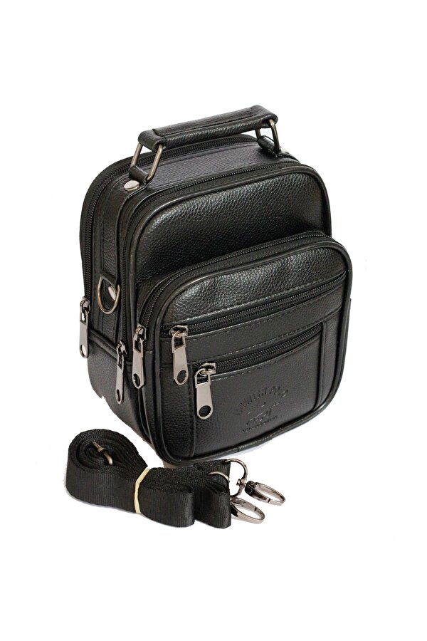 Adelina Bags Erkek Küçük Boy Siyah Deri Çelik Kasalı El Ve Omuz Çantası