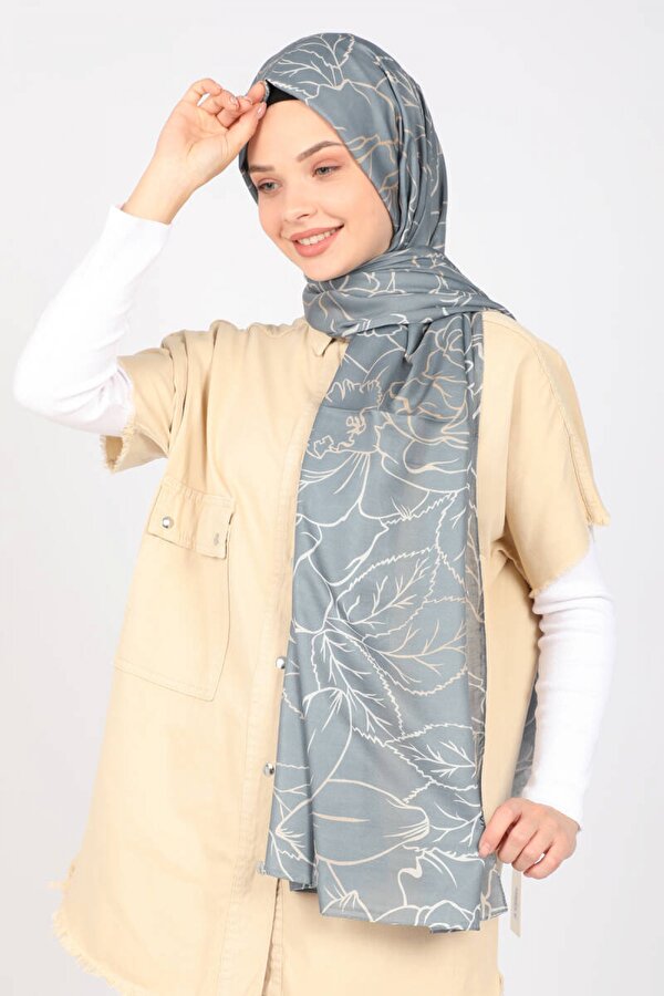 Shantuq Rose Desenli Soft Twill Şal Haki