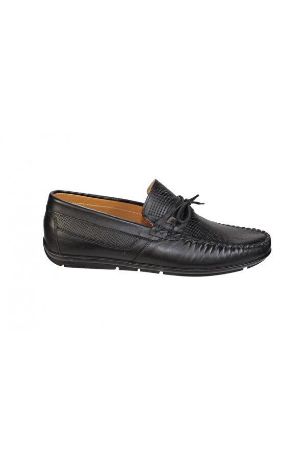Yazkış Ayakkabı YAZKIŞ Erkek Siyah Hakiki Deri Bağcıksız Comfort Taban Yazlık Günlük Babet Ayakkabı