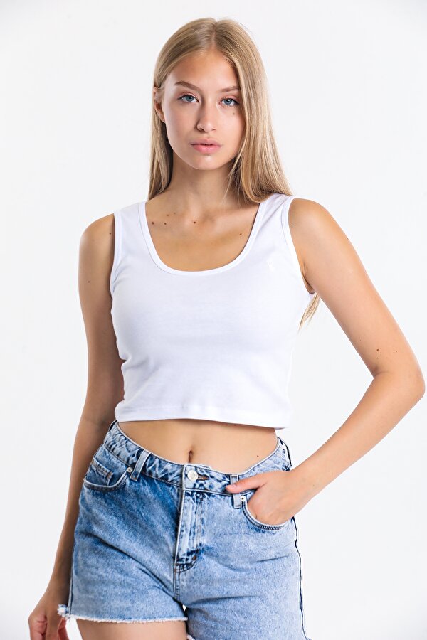 Viking Jeans Askılı Nakış Detaylı Crop Bluz Viking Jeans Askılı Nakış Detaylı Crop Bluz